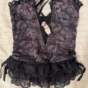 Victoria's Secret Black and Purple Lace Chemise